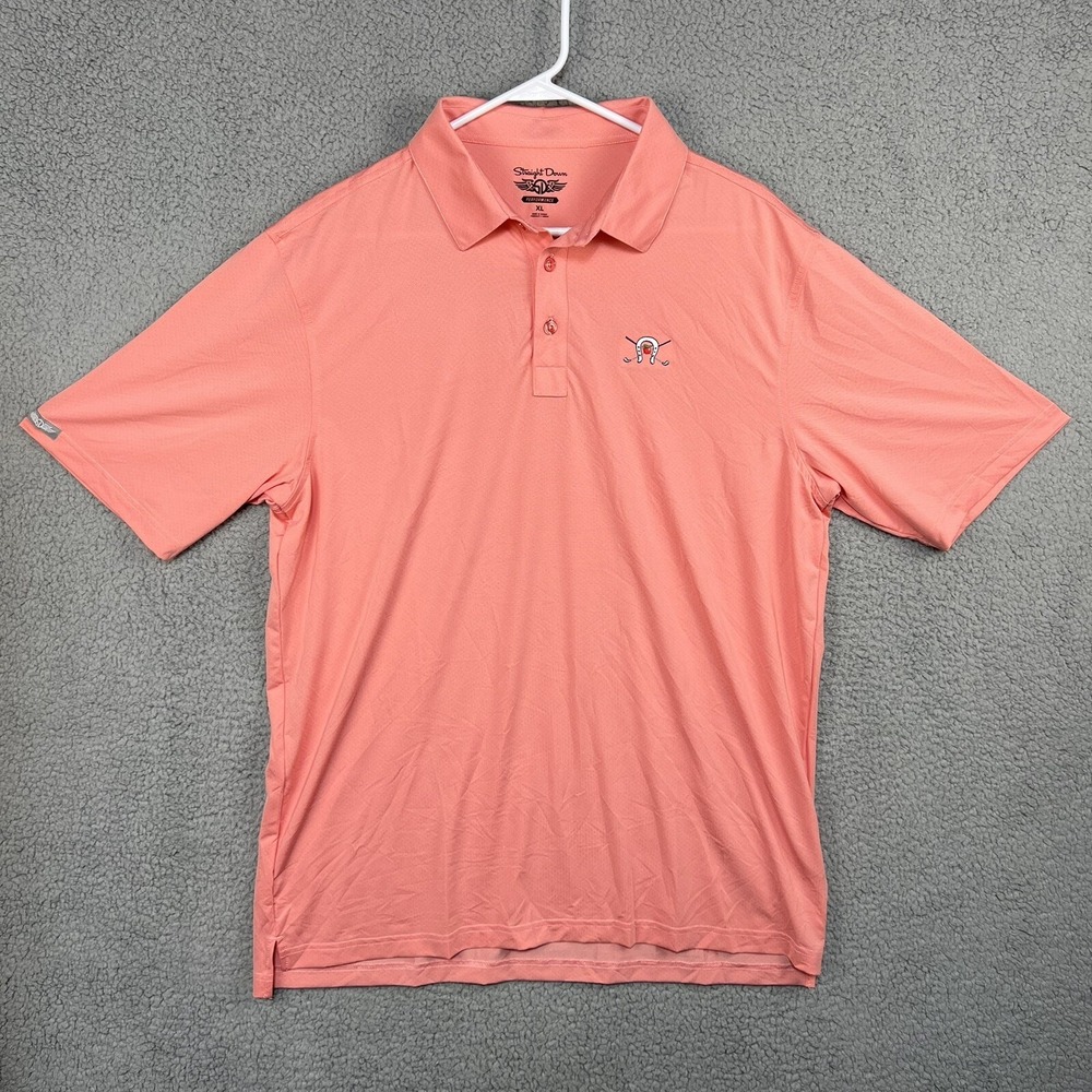 Straight Down Performance Golf Polo Mens XL Salmon‎ Micro Polka Dot Embroidered